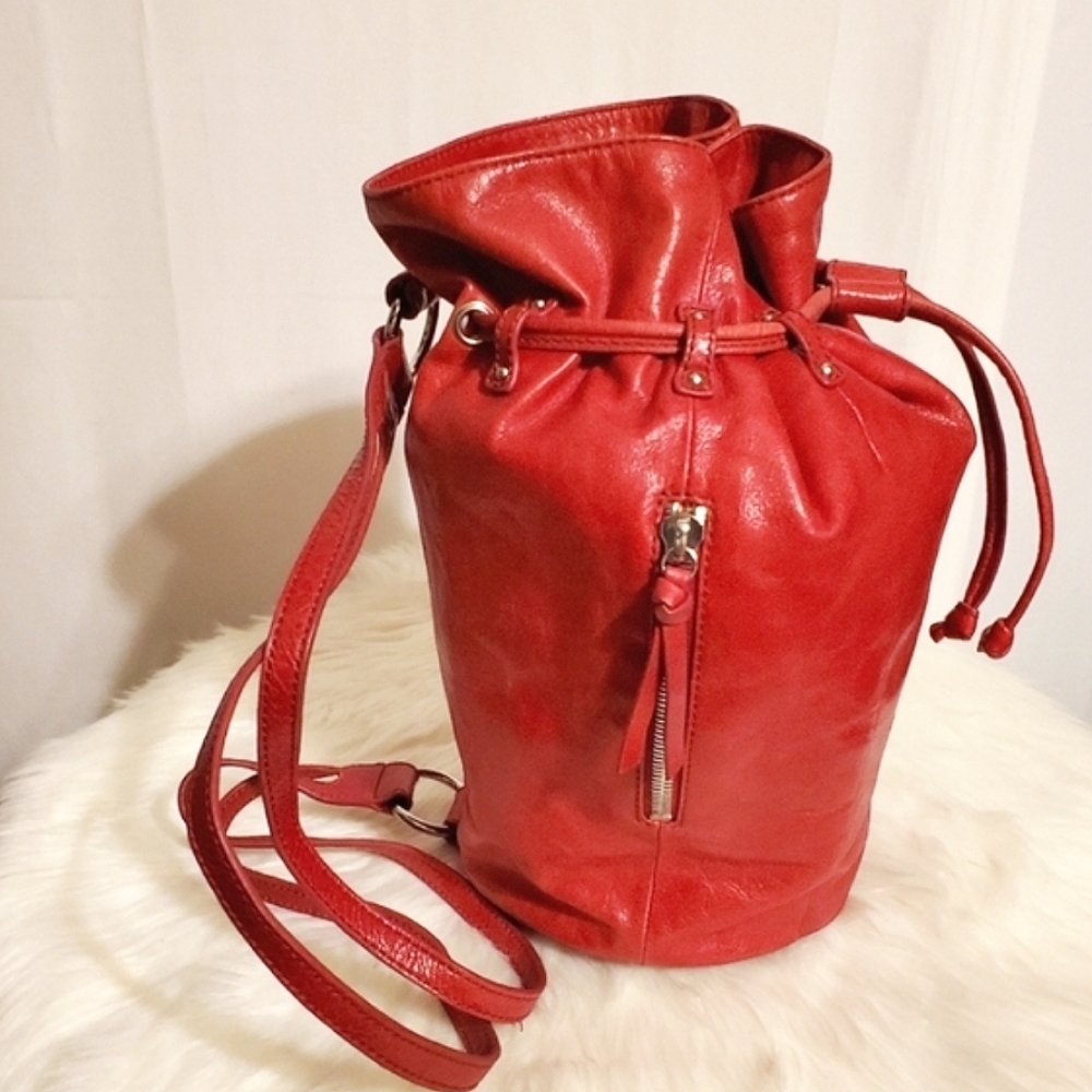 HOBO Int'l RARE Red Leather Pull String Backpack